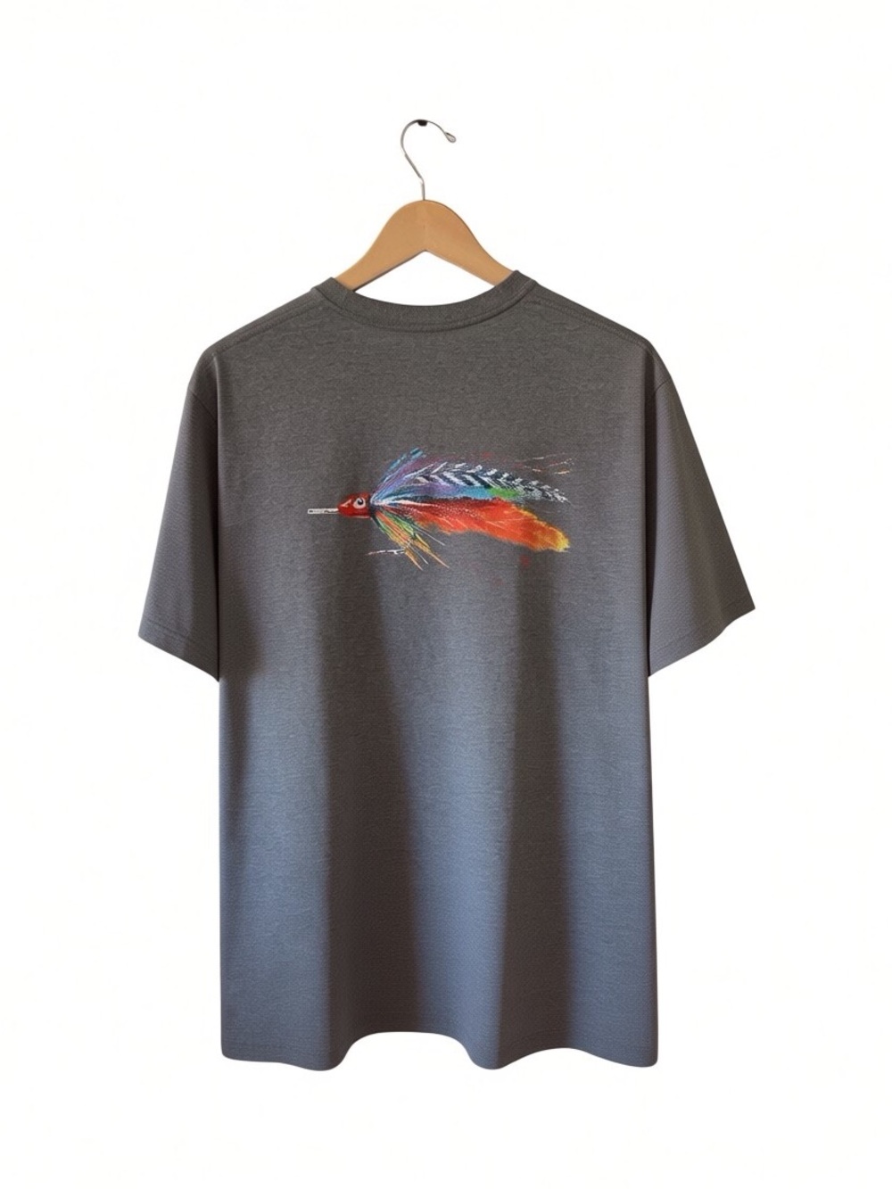 Patagonia Responsibili-Tee Fly Fishing Graphic | Men's M | Gray | Regular Fit